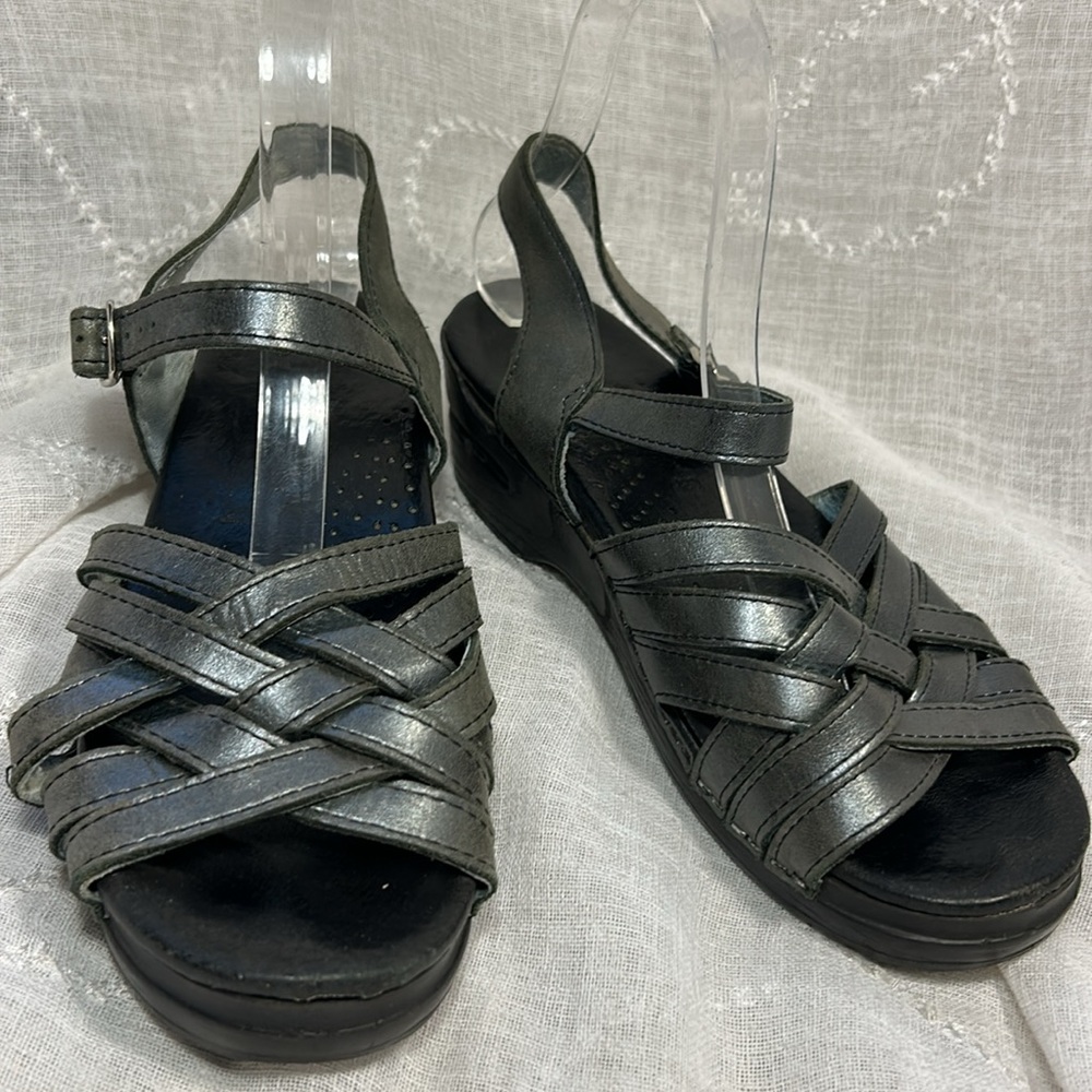 Sanita silver shine on grey leather sandals